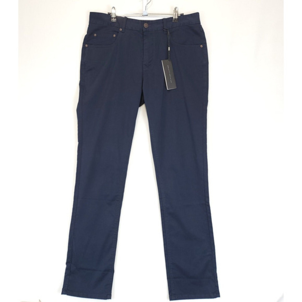 Nifty Genius Chino Pants Men 33 Navy Blue Stretch Cotton Twill 5-Pocket Slim Fit